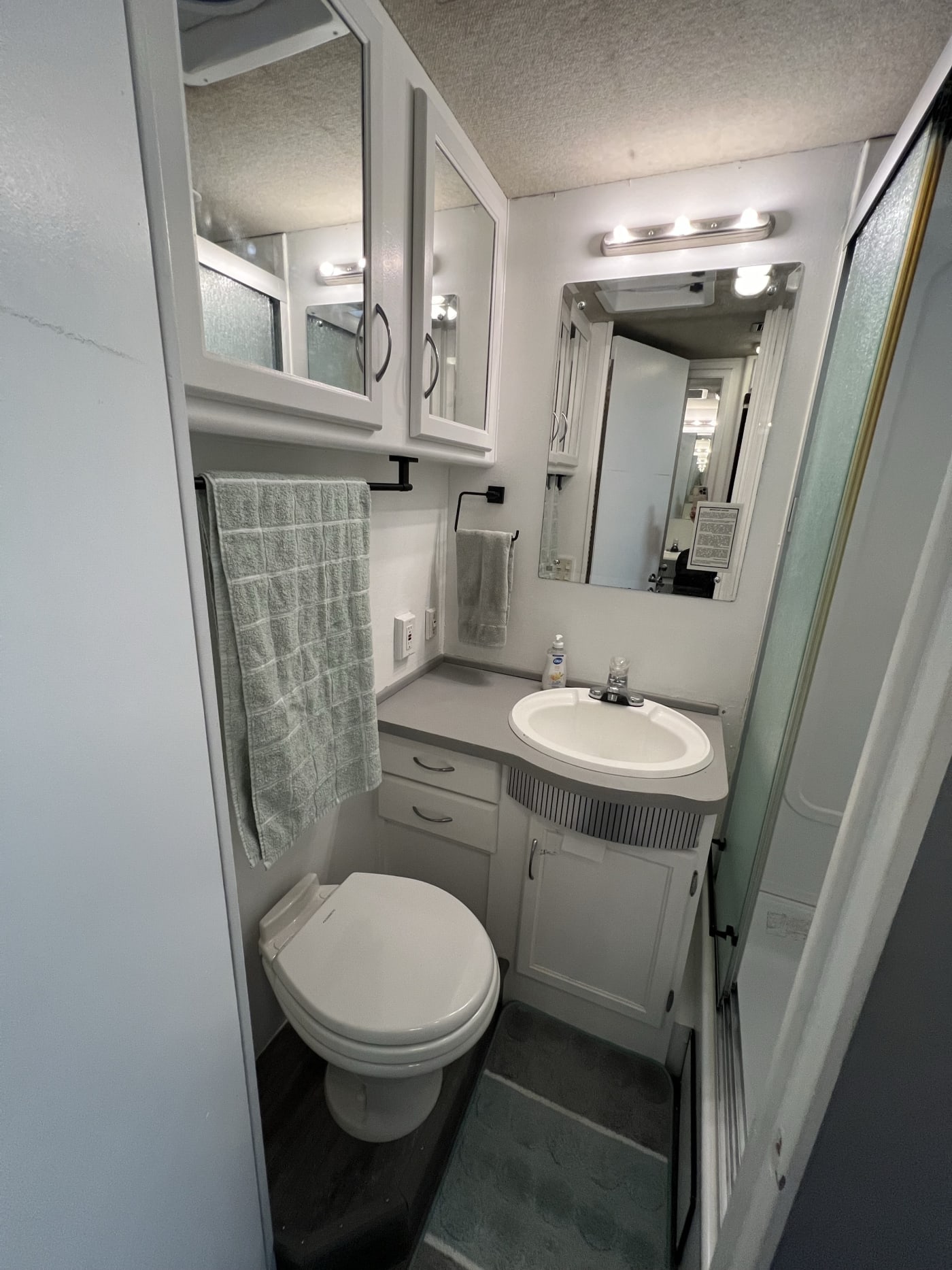 Bathroom with shower, toilet and vanity